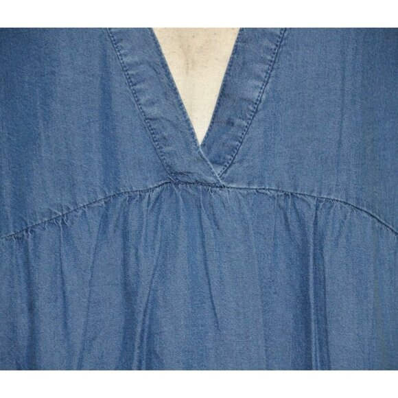 Hannah Tencel Chambray Blouse Top Long Bell Sleeve V-Neck Peplum Hem Plus 1X - Picture 3 of 10